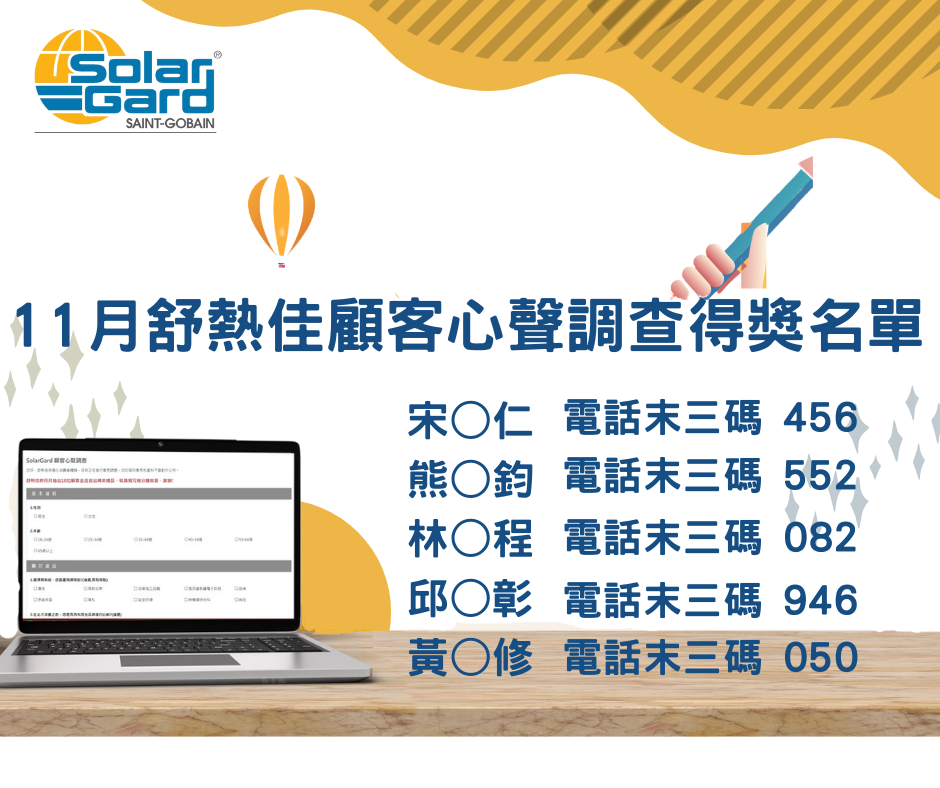 11月舒熱佳顧客滿意度調查